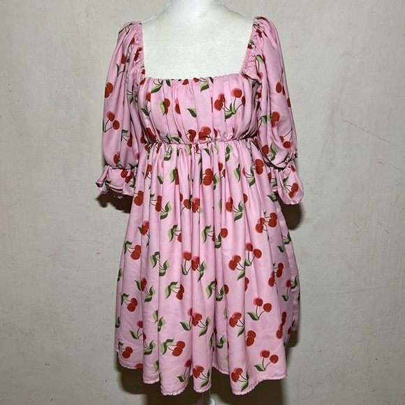 Smak Parlour Pink and Cherries Love Interest Babydoll Dress Size Small - Picture 4 of 10